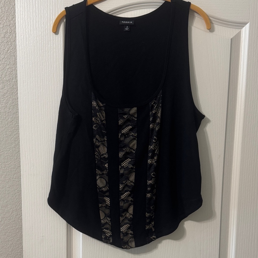 Torrid 3X Black Lace-Panel Scoop Tank